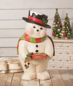 Bethany Lowe New! Deck The Halls Snowman, Paper Mache