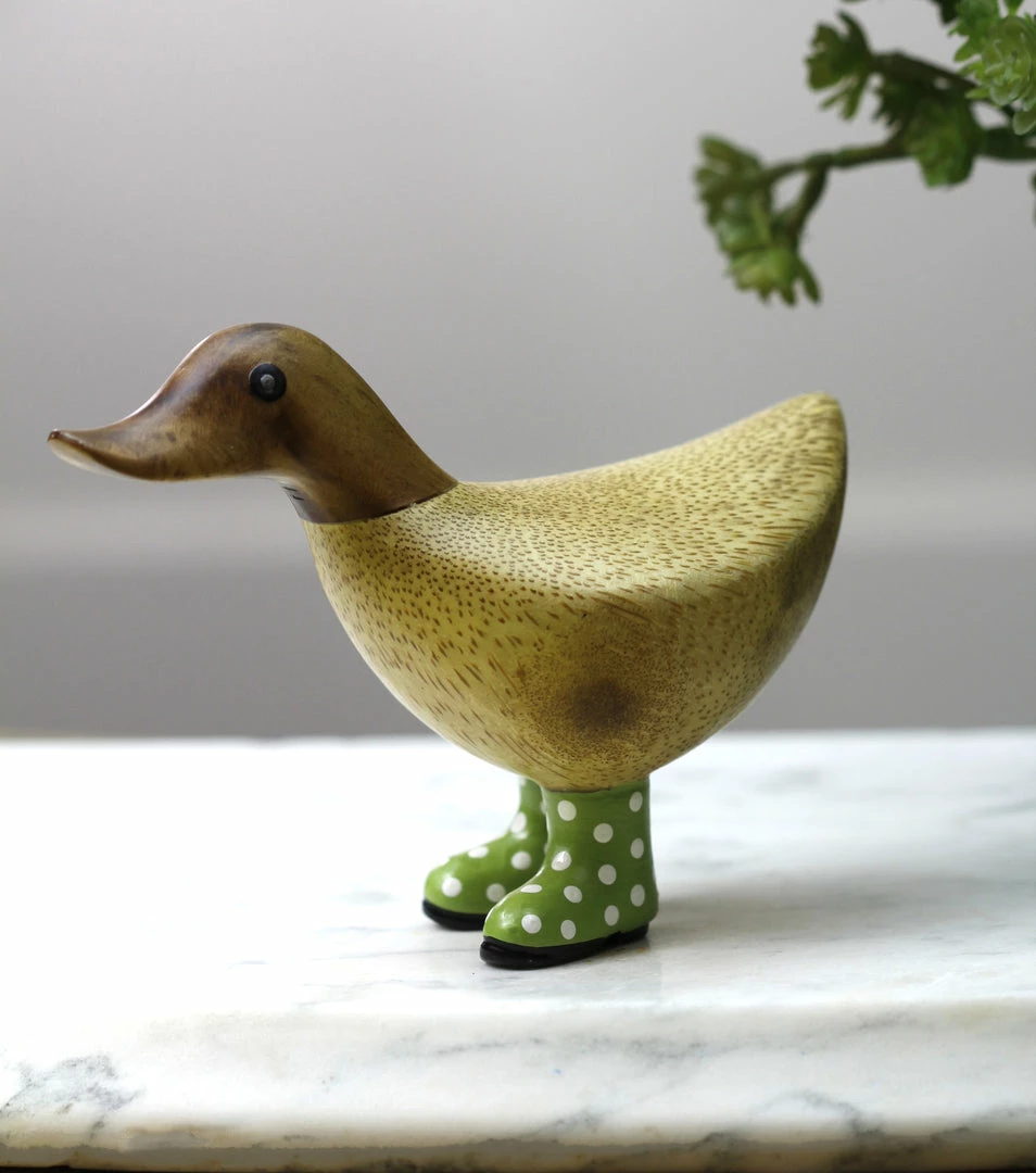 Dcuk New! Wooden Duck With Green Welly Boots, Small 3 Dcuk New! Wooden Duck With Green Welly Boots, Small