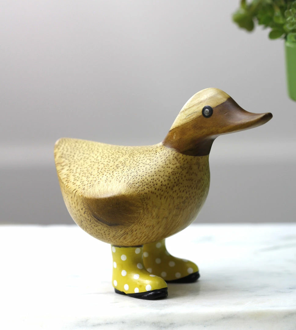 Dcuk Wooden Duck With Yellow Welly Boots, Small 3 Dcuk Wooden Duck With Yellow Welly Boots, Small