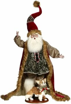 Mark Roberts Santa Down The Chimney With Dog - 38" Tall