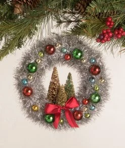 Bethany Lowe New! Merry & Bright Tinsel Wreath With Trees