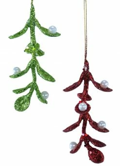 Katherine's Collection Retro Miseltoe Ornaments, Red And Green