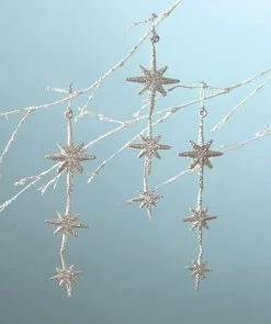 Bethany Lowe Moravian Star Dangle Ornaments - Platinum