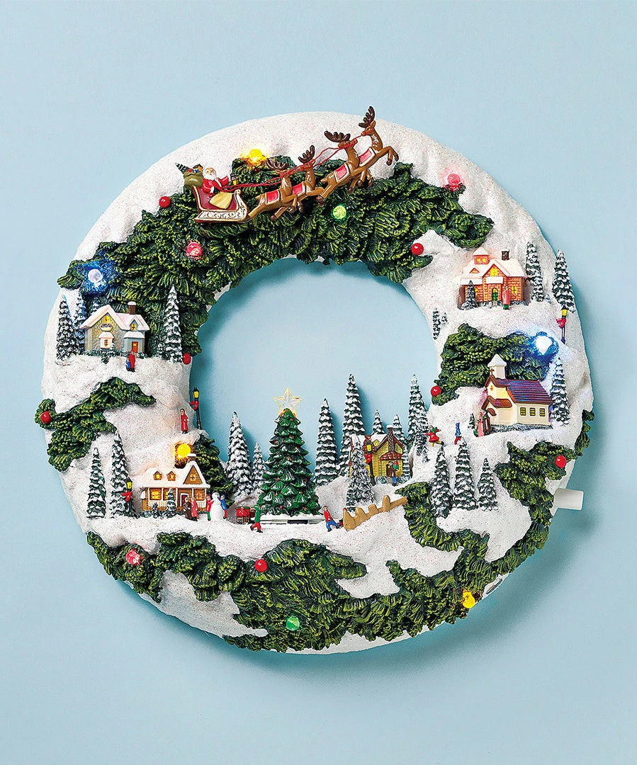 The Holiday Barn Musical Christmas Wreath Village Scene 3 The Holiday Barn Musical Christmas Wreath Village Scene