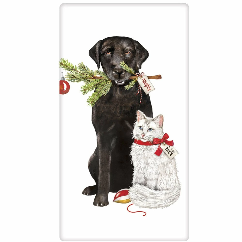 Mary Lake-Thompson Naughty Or Nice Dog And Cat Flour Sack Towel 3 Mary Lake-Thompson Naughty Or Nice Dog And Cat Flour Sack Towel