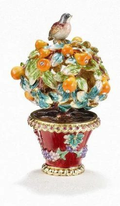 TheHolidayBarn.com New! Partridge In A Pear Tree Enameled Trinket Box