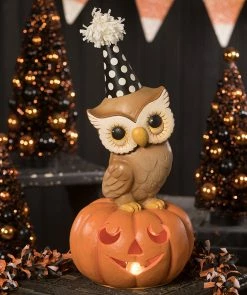 Bethany Lowe New! Party Owl On Pumpkin