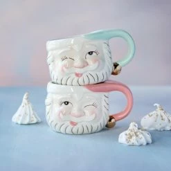 Glitterville Pastel Winking Santa Mugs