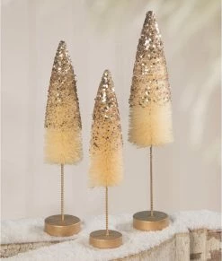 Bethany Lowe Peaceful Gold Glitter Bottle Brush Trees
