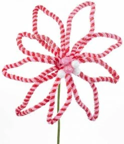 Kurt Adler Pink Candy Stripe Poinsettia Pick