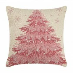 TheHolidayBarn.com Pink Christmas Tree Hooked Pillow New!
