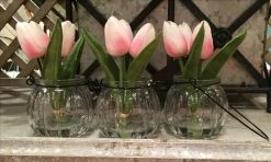 K&K Interiors New! Pink Tulip Arrangement In Glass Vase