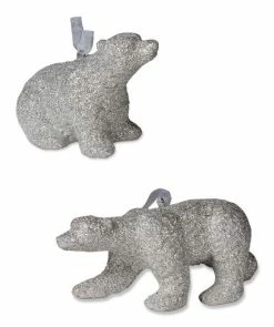 Bethany Lowe Platinum Glitter Polar Bear Ornaments