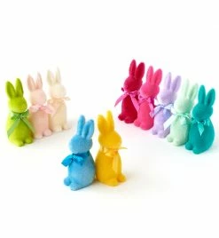 TheHolidayBarn.com New! Pop Of Color Flocked Bunny Rabbits, 6"