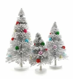 Cody Foster New! Powdered Snow Covered Bristle Trees With Multi Color Balls
