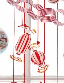 Raz Red & White Striped Candy Glass Ornaments
