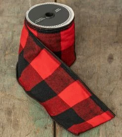 Ragon House Black & Red Buffalo Check Wired Ribbon New!