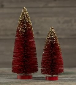 Ragon House New! Red Bottle Brush Trees With Gold Glitter