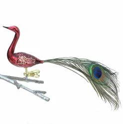 Old German Christmas Red Peacock With Feather Tail Ornament Clip