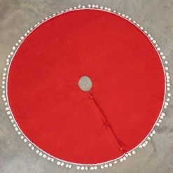 Ragon House Red Tree Skirt With White Pom Poms, 50"