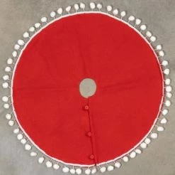 Ragon House New! Red Tree Skirt With White Pom Poms, 28"