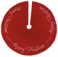 Primitives By Kathy Velvet Merry Christmas Tree Skirt With Pom Poms
