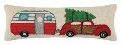 TheHolidayBarn.com Retro Camper & Woody Wagon Christmas Pillow