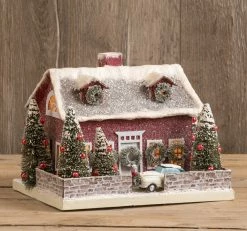 Ragon House New! Retro Christmas Cape With Car, Red