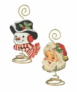 Bethany Lowe Retro Christmas Placecard Holders, Santa & Snowman