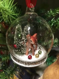 Bethany Lowe Christmas Deer In Glass Globe Ornament