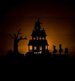 Bethany Lowe Halloween Haunted House With Trick-or-Treaters, Silhouettes