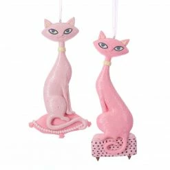Kurt Adler Retro Pink Cat Ornaments New!