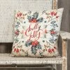 Ragon House New! Watercolor Holly Pillow, Slate Blue, Red & Ivory