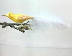 Old German Christmas Small Yellow Bird With White Feather Tail Ornament Clip