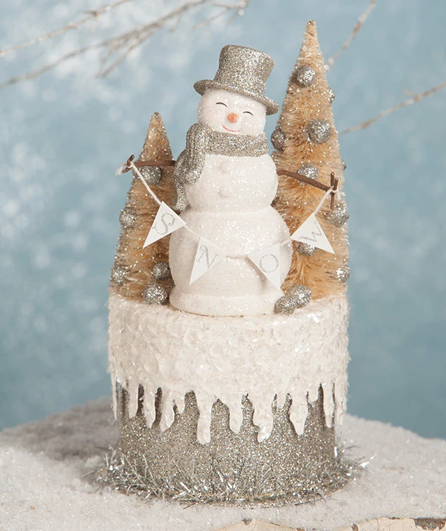 Bethany Lowe Platinum Smiley Snowman On Box 3 Bethany Lowe Platinum Smiley Snowman On Box