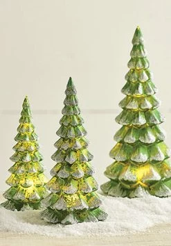Raz Snowy Green Mercury Glass Trees With Lights