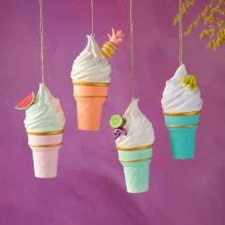 Glitterville New! Soft Serve Ice Cream Cone Ornaments, Fruity Flavors