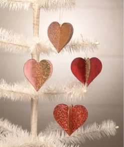 Bethany Lowe Sweet Heart Glitter And Foil Ornaments