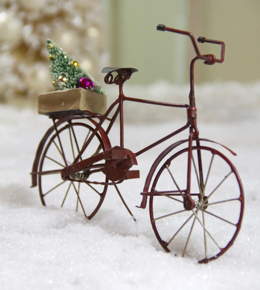 Cody Foster Tin Bicycle Ornament With Tree, Red 3 Cody Foster Tin Bicycle Ornament With Tree, Red