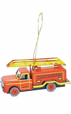 TheHolidayBarn.com Christmas Fire Truck Tin Toy Reproduction Ornament