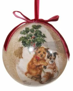 ShiShi Victorian Christmas Decoupage Ball Ornament, Christmas Puppies