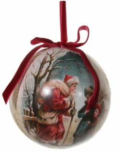 ShiShi Victorian Christmas Decoupage Ball Ornament, Bringing Gifts