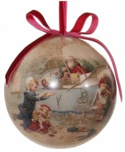 ShiShi Victorian Christmas Decoupage Ball Ornament, Santa's Airplane Delivery