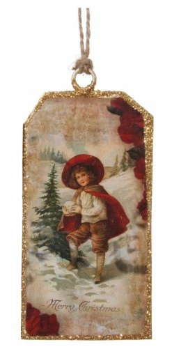 ShiShi Victorian Christmas Postcard Ornament, Child Paying In The Snow