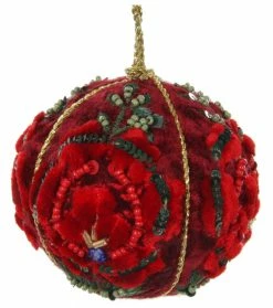 ShiShi Victorian Velvet Rose Ball Ornament, Red New!