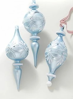 Raz Vintage Elegance Blue Finial Ornaments New!