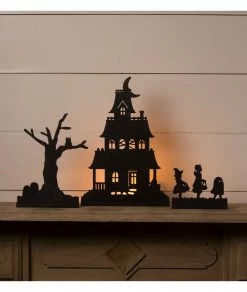Bethany Lowe Halloween Haunted House With Trick-or-Treaters, Silhouettes