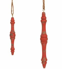 Sage & Co. Christmas Vintage Red Turned Wood Finial Ornaments