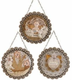 Demdaco Christmas Vintage Romance Glittered Dome Ornaments, Love, Cherish, Soar