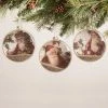Bethany Lowe Vintage Santa & Holly Glass Disc Ornaments New!